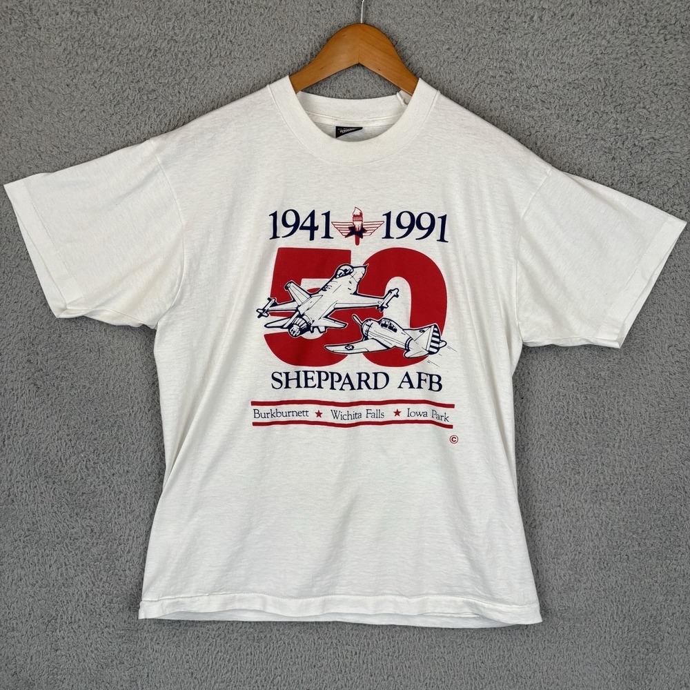 Vintage 90s Sheppard AFB‎ Air Force Base Military T-Shirt XL White Made USA